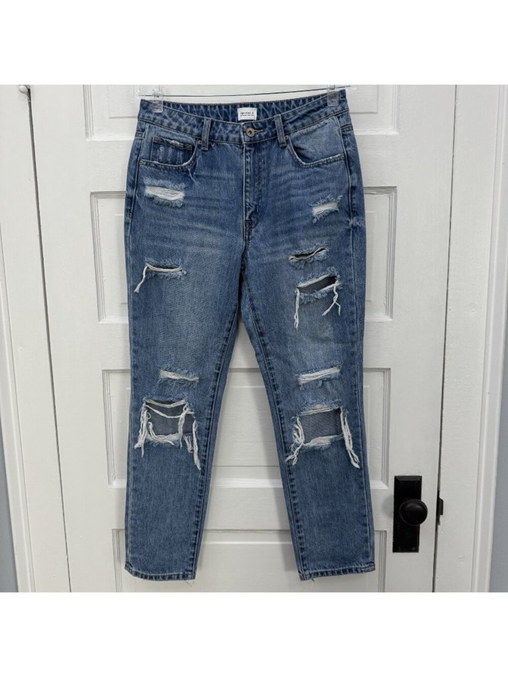 Special A Juniors Distressed Mom Jeans Size 5 High Rise 100% Cotton Blue